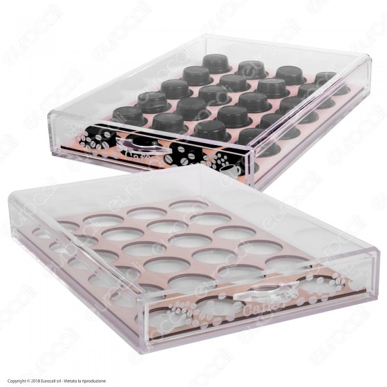 Cassetto Porta Capsule in Plexiglass Trasparente con Incisioni Laser Cassetto Porta Capsule in Plexiglass Trasparente con Incisioni Laser