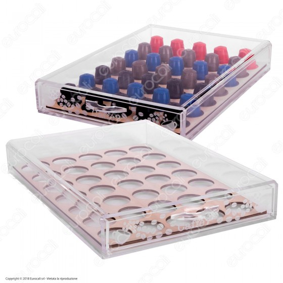 Cassetto Porta Capsule in Plexiglass Trasparente con Incisioni Laser Cassetto Porta Capsule in Plexiglass Trasparente con Incisioni Laser