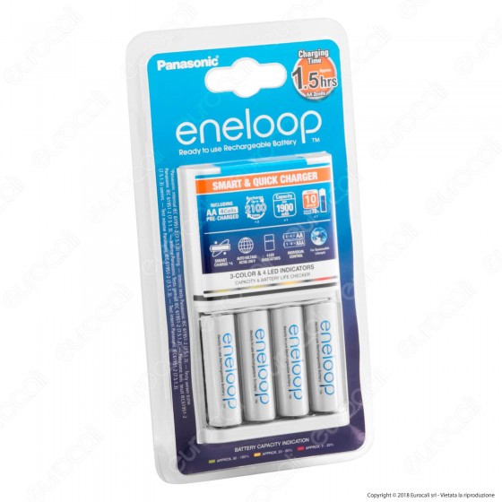 Panasonic Eneloop Caricabatterie Rapido BQ-CC16 + 4 Pile Stilo AA Panasonic Eneloop Caricabatterie Rapido BQ-CC16 + 4 Pile Stilo AA