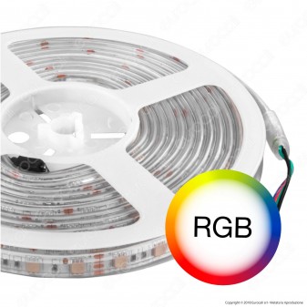 V-Tac Striscia LED 5050 Impermeabile Multicolore RGB 60LED/metro - Bobina da 5 metri - SKU 2155
