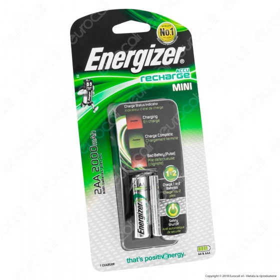 Energizer Accu Recharge Mini Caricabatterie + 2 Pile Stilo AA 2000mAh Energizer Accu Recharge Mini Caricabatterie + 2 Pile Stilo AA 2000mAh