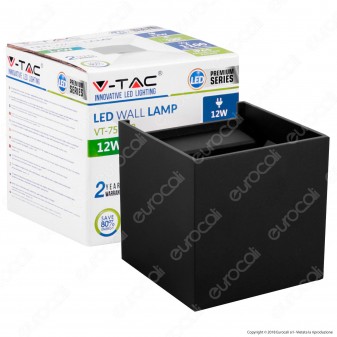 V-Tac VT-759-12 Lampada da Muro Wall Light Nera con Doppio LED COB 12W - SKU 8529 / 8530