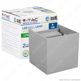 V-Tac VT-759-12 Lampada da Muro Wall Light Grigia con Doppio LED COB 12W - SKU 8531 / 8532