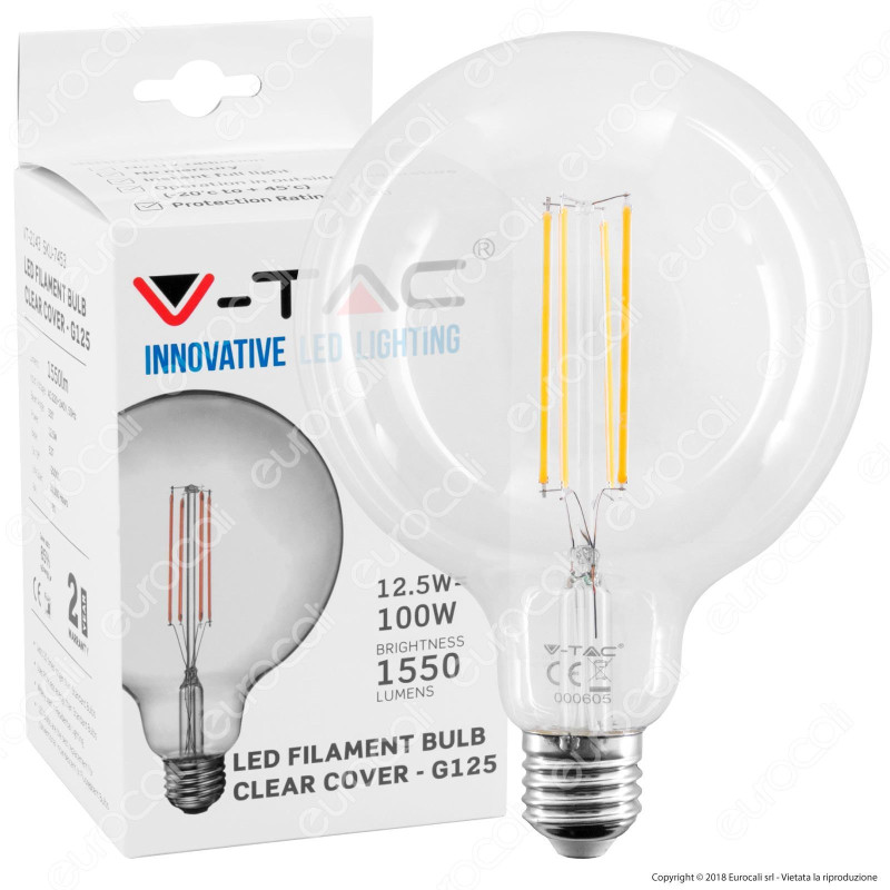 V-Tac VT-2143 Lampadina LED Filament E27 12,5W Globo G125 - SKU 7453