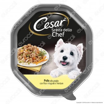 Cesar Scelta dello Chef per Cani con Pollo alla Griglia, Riso Integrale e Verdure - 14 Vaschette da 150g