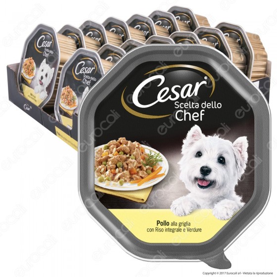 Cesar Scelta dello Chef per Cani con Pollo alla Griglia, Riso Integrale e Verdure - 14 Vaschette da 150g Cesar Scelta dello Chef per Cani con Pollo alla Griglia, Riso Integrale e Verdure - 14 Vaschette da 150g