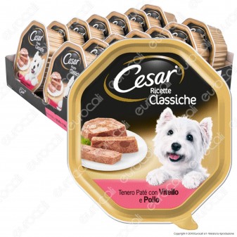 Cesar Ricette Classiche per Cani con Vitello e Pollo - 14 Vaschette da 150g