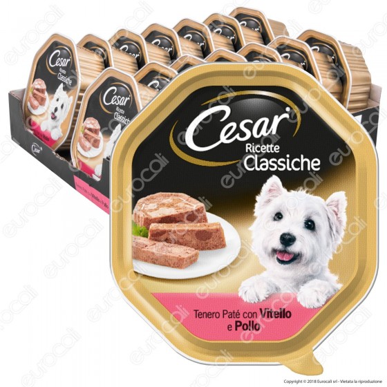 Cesar Ricette Classiche per Cani con Vitello e Pollo - 14 Vaschette da 150g Cesar Ricette Classiche per Cani con Vitello e Pollo - 14 Vaschette da 150g
