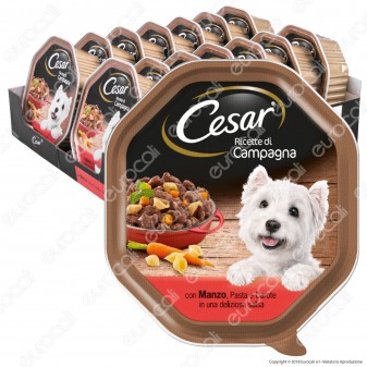 Cesar Ricette di Campagna Cibo per Cani con Manzo, Pasta e Carote in