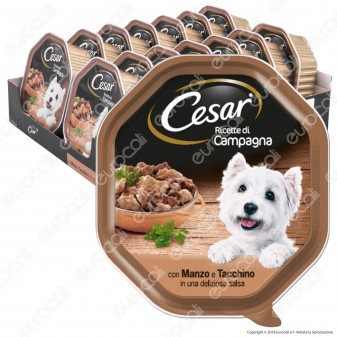 Cesar Ricette di Campagna per Cani con Manzo e Tacchino in Salsa - 14 Vaschette da 150g