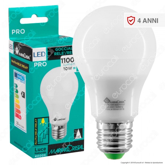 Marino Cristal Serie PRO Lampadina LED E27 10W Bulb A60 per Relè Meccanici - mod. 21492 / 21493
