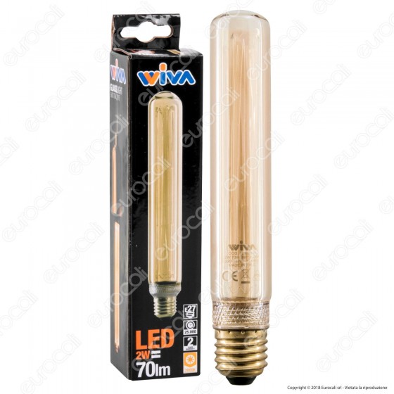 Wiva GlassLight Lampadina LED E27 2W Tubolare Ambrata con Incisioni Wiva GlassLight Lampadina LED E27 2W Tubolare Ambrata con Incisioni