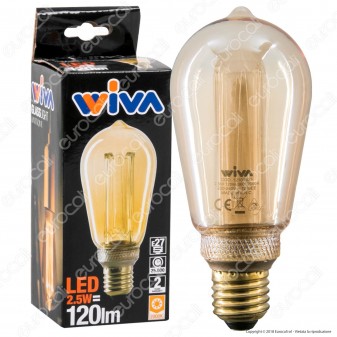 Wiva GlassLight Lampadina LED E27 2,5W Bulb ST64 Ambrata con