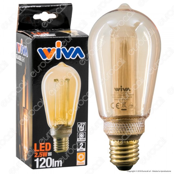 Wiva GlassLight Lampadina LED E27 2,5W Bulb ST64 Ambrata con Wiva GlassLight Lampadina LED E27 2,5W Bulb ST64 Ambrata con