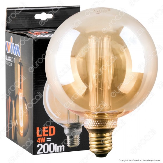 Wiva GlassLight Lampadina LED E27 4W Globo G125 Ambrata con Incisioni Wiva GlassLight Lampadina LED E27 4W Globo G125 Ambrata con Incisioni