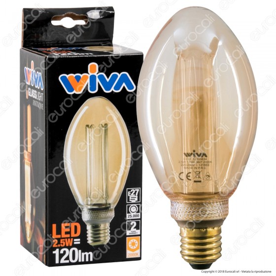 Wiva GlassLight Lampadina LED E27 2,5W Bulb A75 Ambrata con Incisioni Laser - mod. 12100634