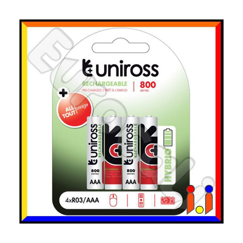 Uniross Hybrio 800 Series Pile Ricaricabili Ministilo AAA - Blister 4 Uniross Hybrio 800 Series Pile Ricaricabili Ministilo AAA - Blister 4