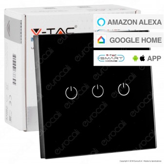 V-Tac Smart VT-5005 Interruttore Touch Wi-Fi Colore Nero con 3 Tasti - SKU 8425