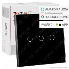 V-Tac Smart VT-5005 Interruttore Touch Wi-Fi Colore Nero con 3 Tasti