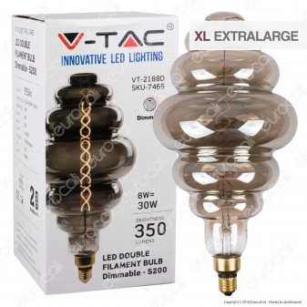 V-Tac VT-2188D Lampadina E27 Filamento LED 8W Rings Bulb Vetro
