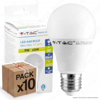 10 Lampadine LED V-Tac VT-2099 E27 9W Bulb A60 - Pack Risparmio