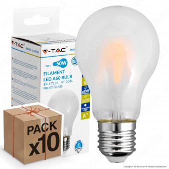 10 Lampadine LED V-Tac VT-2045 E27 5W Bulb A60 Frost Filamento - Pack