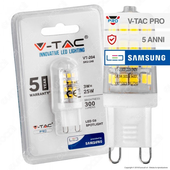 V-Tac PRO VT-204 Lampadina LED G9 3W Bulb Chip Samsung - SKU 246 / 247 / 248