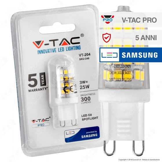 V-Tac PRO VT-204 Lampadina LED G9 3W Bulb Chip Samsung - SKU 246 / V-Tac PRO VT-204 Lampadina LED G9 3W Bulb Chip Samsung - SKU 246 /
