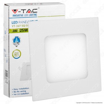 V-Tac VT-307SQ Pannello LED Quadrato 3W SMD da Incasso con Driver -