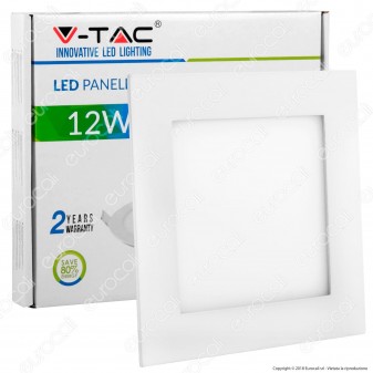 V-Tac VT-1207 SQ Pannello LED Quadrato 12W SMD da Incasso con Driver