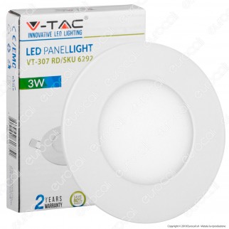 V-Tac VT-307RD Pannello LED Rotondo 3W SMD da Incasso con Driver -