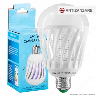 Zanzara Killer Lampadina LED E27 1W Bulb con Luce Blu Attira ed