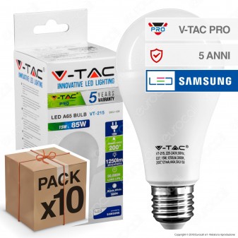 10 Lampadine LED V-Tac PRO VT-215 E27 15W Bulb A66 Chip Samsung -