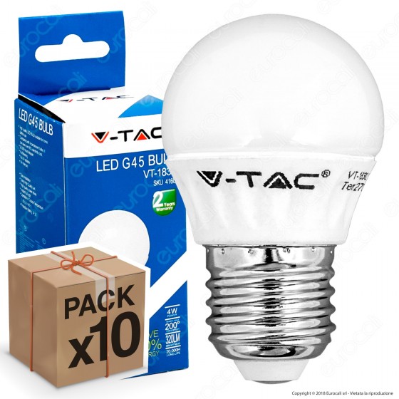 10 Lampadine LED V-Tac VT-1830 E27 4W MiniGlobo G45 - Pack Risparmio 10 Lampadine LED V-Tac VT-1830 E27 4W MiniGlobo G45 - Pack Risparmio
