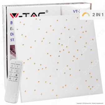 V-Tac VT-7128 Plafoniera LED 8W Forma Quadrata di Colore Bianco Effetto Cielo Stellato con Telecomando - SKU 40281