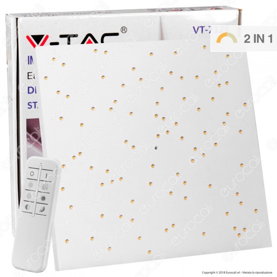 V-Tac VT-7128 Plafoniera LED 8W Forma Quadrata di Colore Bianco Effetto Cielo Stellato con Telecomando - SKU 40281 V-Tac VT-7128 Plafoniera LED 8W Forma Quadrata di Colore Bianco Effetto Cielo Stellato con Telecomando - SKU 40281