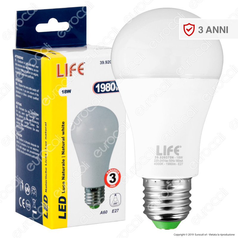 Life Serie GH Lampadina LED E27 18W Bulb A60 - mod. 39.920375C /