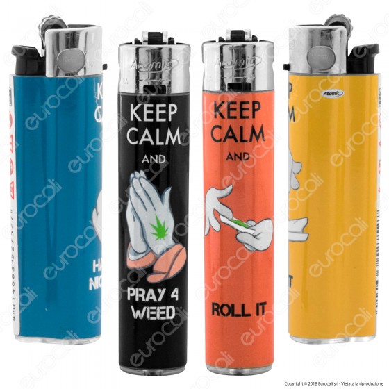 Atomic Festival Accendino Maxi Ricaricabile Fantasia Keep Calm - Serie di 4 Accendini Atomic Festival Accendino Maxi Ricaricabile Fantasia Keep Calm - Serie di 4 Accendini