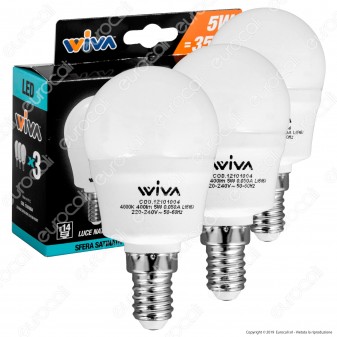 Wiva Tripack Lampadina LED E14 5W MiniGlobo P45 - Confezione 3