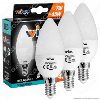 Wiva Tripack Lampadina LED E14 7W Candela - Confezione 3 Lampadine -