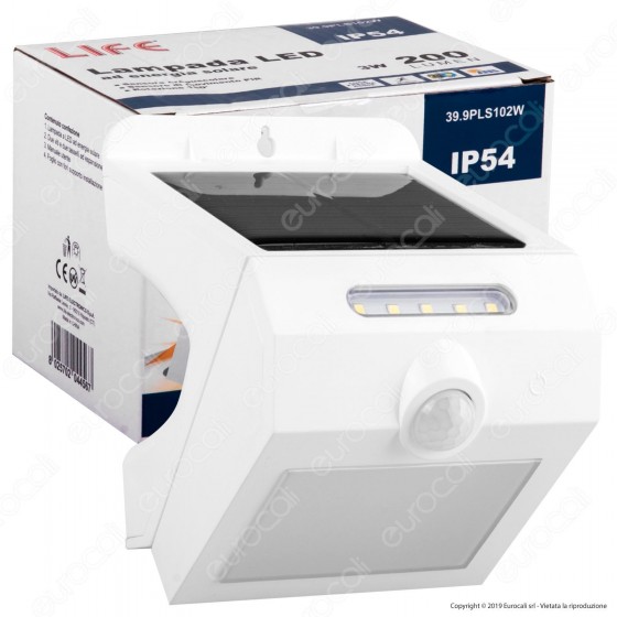 Life Lampada da Muro LED 3W con Pannello Solare e Sensore Colore Bianco - mod. 39.920315C Life Lampada da Muro LED 3W con Pannello Solare e Sensore Colore Bianco - mod. 39.920315C