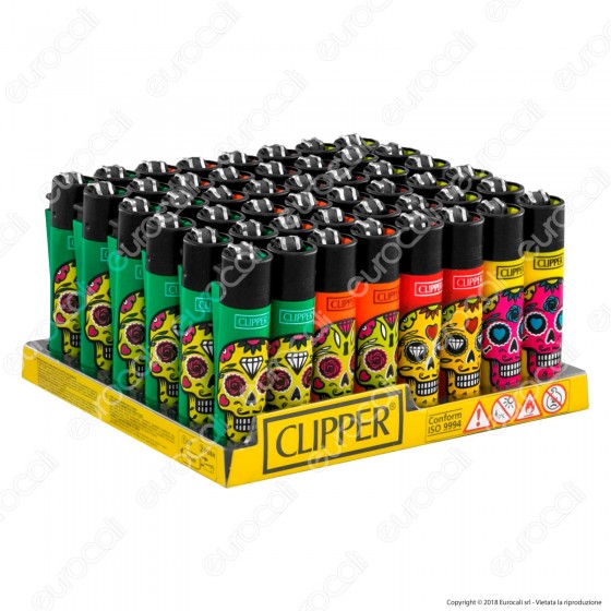 Clipper Large Fantasia Skull Mix 1 - Box da 48 Accendini Clipper Large Fantasia Skull Mix 1 - Box da 48 Accendini