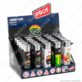 Prof Round Flint Accendino Maxi Fantasia Rasta - Box da 25 Accendini