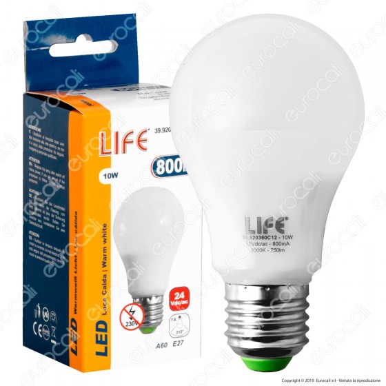 Life Lampadina LED E27 10W Bulb A60 24V AC/DC - mod. 39.920360C24 Life Lampadina LED E27 10W Bulb A60 24V AC/DC - mod. 39.920360C24