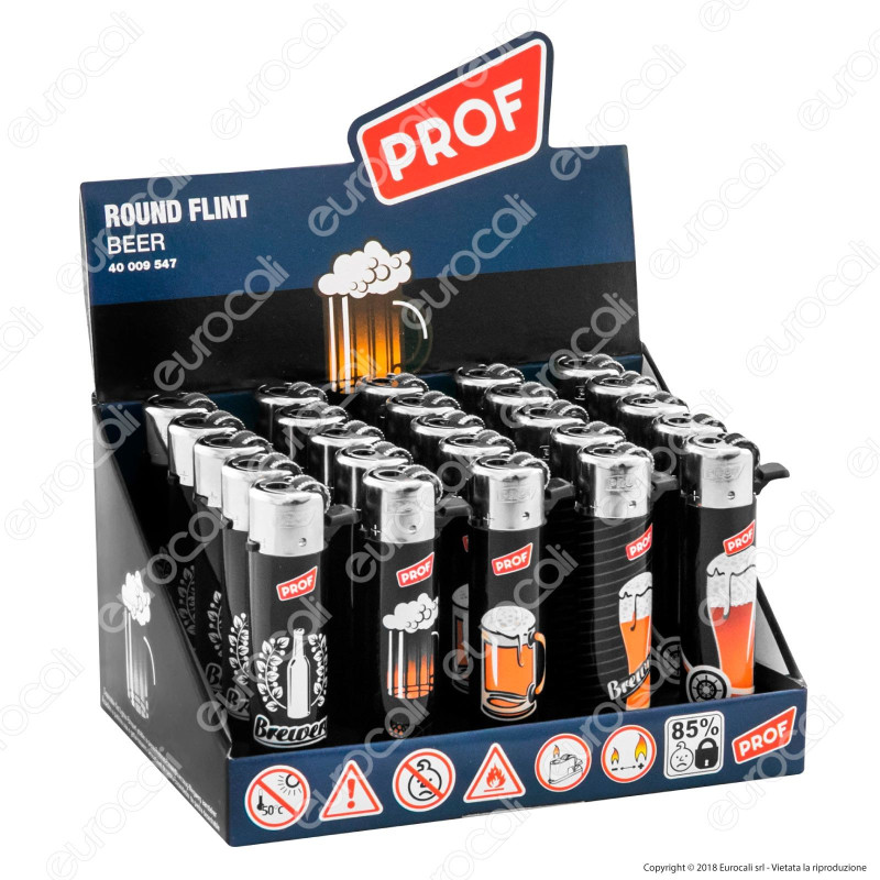 Prof Round Flint Accendino Maxi Fantasia Beer - Box da 25 Accendini