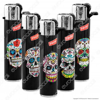 Prof Round Flint Accendino Maxi Fantasia Skulls - Serie di 5 Accendini