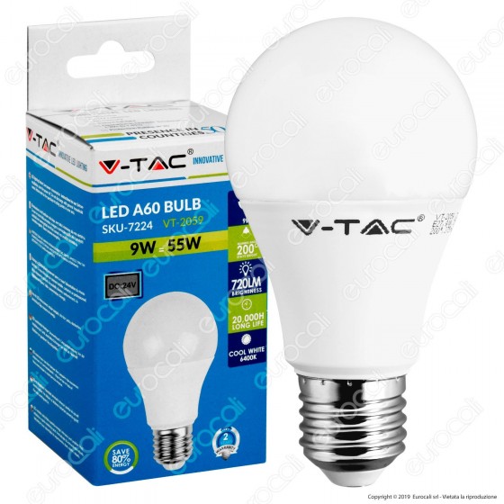 Kit 10 Lampadine led 8.5W Bulb A60 V-TAC attacco E27 Luce Fredda 6400K