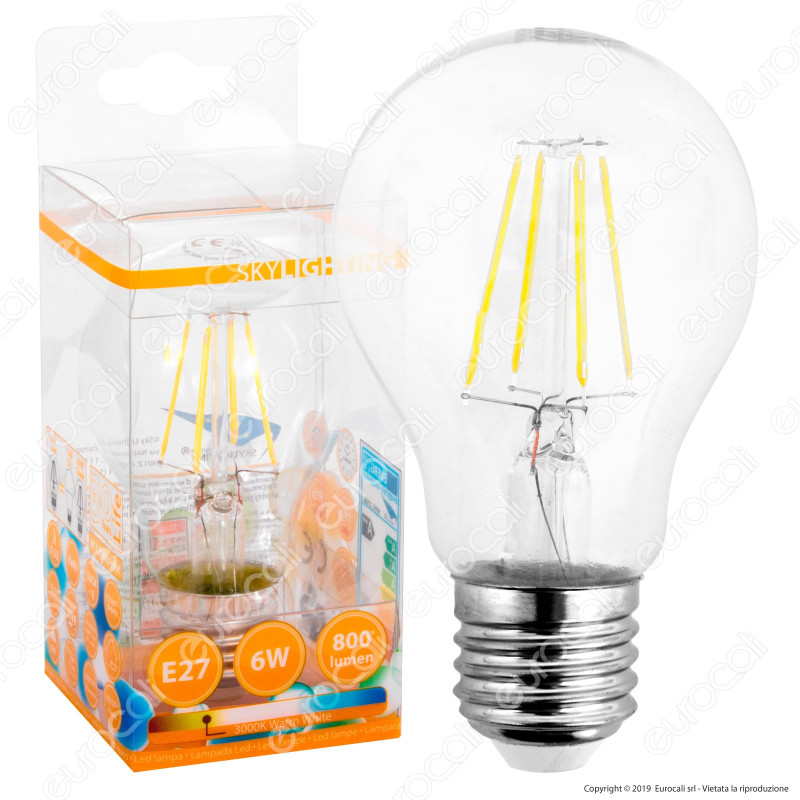 SkyLighting Lampadina LED E27 6W Bulb A60 Filamento - mod. HPFL-2706C
