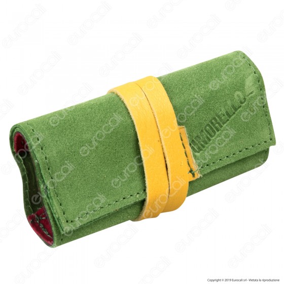 Il Morello Pocket Portatabacco in Vera Pelle Scamosciata Verde e Rossa con Inserti in Pelle Gialla Il Morello Pocket Portatabacco in Vera Pelle Scamosciata Verde e Rossa con Inserti in Pelle Gialla