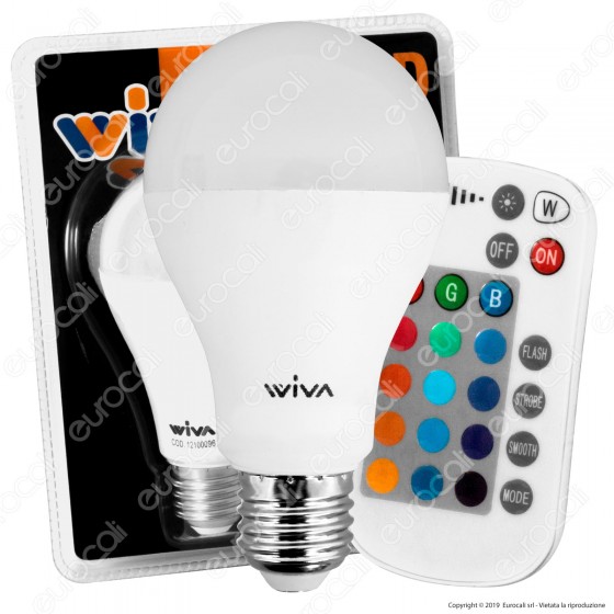 Wiva Lampadina LED E27 10W Bulb A65 RGB+W con Telecomando